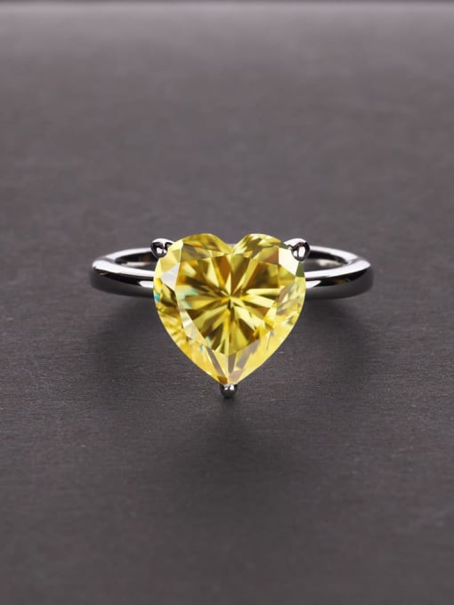 Yellow [R 0308] 925 Sterling Silver High Carbon Diamond Heart Dainty Solitaire Ring